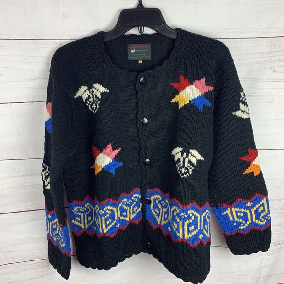 Bolivian Handknits lambwool sweater cardigan Aztec tribal geo Scandinavian Stars - Picture 3 of 12